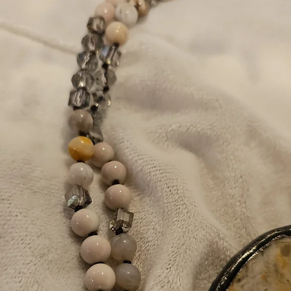 Natural Stone Necklace with Cream and Brown Accents Hand Crafted - Picture 6 of 6